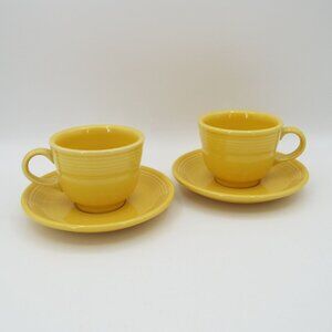 Pair of Fiesta Homer Laughlin USA Sunflower Yellow Cups and Saucers